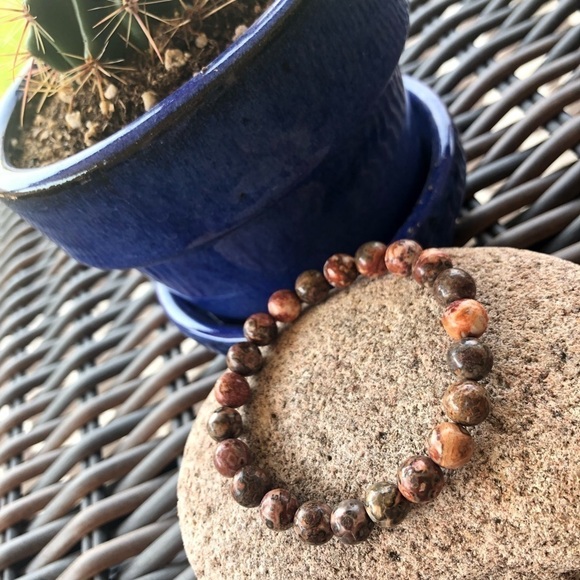 Handmade Leopard Jasper natural stone stretch bracelet, size S/M - Picture 3 of 4